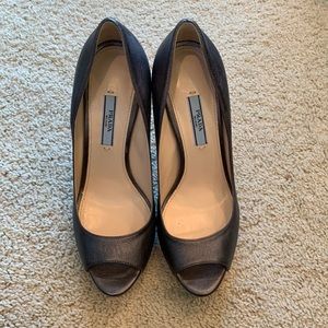 Prada shimmer black heels
